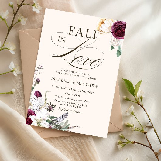 Invitation Burgundy Fall in Love Automne Engagement Party