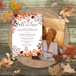 Invitation Burgundy Fall In Love Automne Floral Photo Mariage