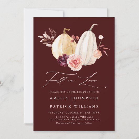 Invitation Burgundy Fall in Love Citrouille Automne Mariage (Devant)