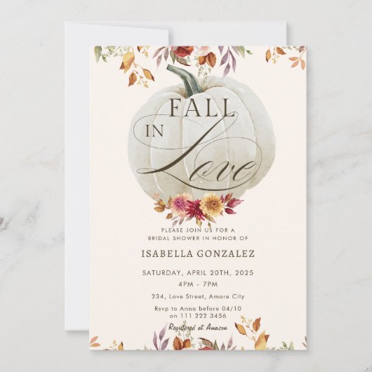 Invitation Burgundy Fall in Love Citrouille Floral Fête des m (Devant)