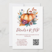 Invitation Burgundy Fall In Love Citrouille QR Code Mariage (Dos)