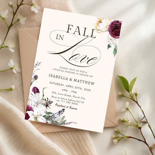 Invitation Burgundy Fall in Love Couples Wedding shower