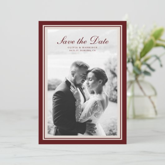 Invitation Burgundy Fall Photo Save the Date Card (Debout devant)