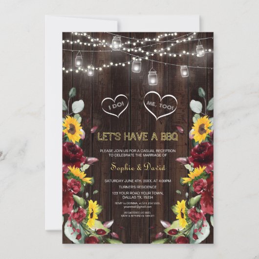 Invitation Burgundy Fall Sunflowers Grange I DO BBQ (Devant)