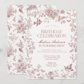 Invitation Burgundy Fall Toile De Jouy Floral Anniversaire (Devant / Derrière)