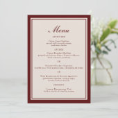 Invitation Burgundy Fall Wedding Menu Card (Debout devant)