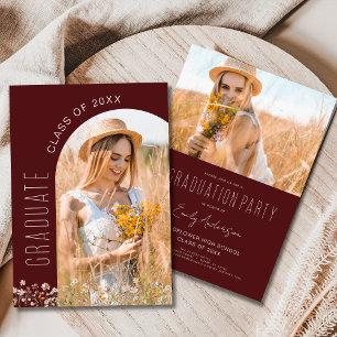 Invitation Burgundy Fleur sauvage Bloom Graduation Party Phot