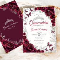Burgundy Fleurs Argentées Quinceanera