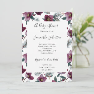 Invitation Burgundy Fleurs Baby Shower Campagne