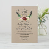 Invitation Burgundy Floral Antler Boho Hunt est au-dessus du  (Debout devant)