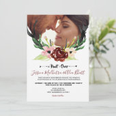 Invitation Burgundy Floral Antler Boho Hunt est au-dessus du  (Debout devant)