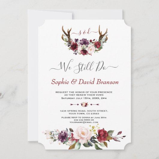 Invitation Burgundy Floral Antlers Calligraphie NOUS LE FAISO (Devant)