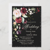 Invitation Burgundy Floral Aquarelle Rustique Noir Mariage (Devant)