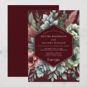 Invitation Burgundy Floral Assemblage Wedding (Devant / Derrière)