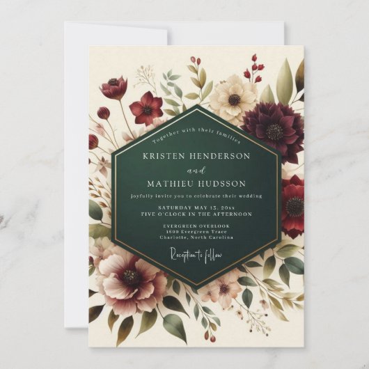 Invitation Burgundy Floral Autumn Romance Wedding (Devant)