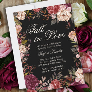 Invitation Burgundy Floral Black Fall in Love Fête des mariée