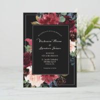 Burgundy Floral Blush Black Elegant Script Mariage