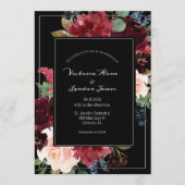 Invitation Burgundy Floral Blush Black Elegant Script Mariage (Devant)
