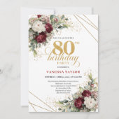 Invitation Burgundy Floral Boho Greenery 80th Birthday (Devant)