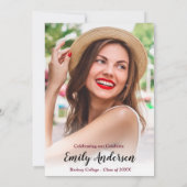 Invitation Burgundy floral brush script fête de graduation (Dos)