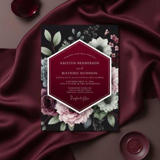 Invitation Burgundy Floral Dusk Wedding