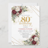Invitation Burgundy Floral Eucalyptus Boho 80th Birthday (Devant)