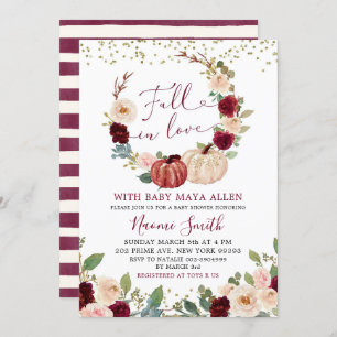 Invitation Burgundy Floral Fall in Love Citrouille Baby showe