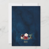 Invitation Burgundy Floral Gold Navy Bleu Russe Mariage (Dos)