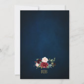 Invitation Burgundy Floral Gold Navy Bleu Russe Mariage (Dos)