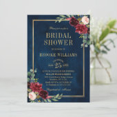 Invitation Burgundy Floral Gold Navy Fête des mariées bleue (Debout devant)