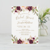 Invitation Burgundy Floral Gold Script Fête des mariées rusti (Debout devant)