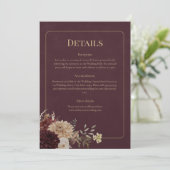 Invitation Burgundy Floral Gothic Wedding Details Card (Debout devant)