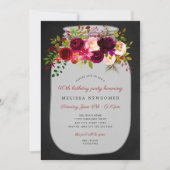 Invitation Burgundy Floral mason jarre d'anniversaire invitat (Devant)