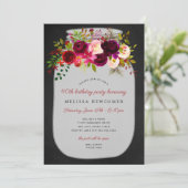 Invitation Burgundy Floral mason jarre d'anniversaire invitat (Debout devant)
