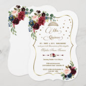 Invitation Burgundy Floral Mis Quince Script Quinceañera (Devant / Derrière)
