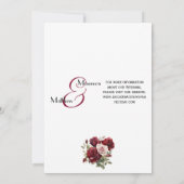 Invitation Burgundy Floral moderne Script et détails Mariage (Dos)