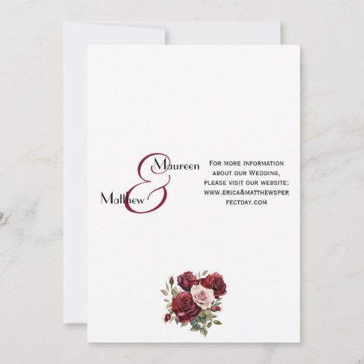 Invitation Burgundy Floral moderne Script et détails Mariage (Dos)