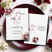 Invitation Burgundy Floral moderne Script et détails Mariage