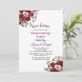 Invitation Burgundy Floral Moderne Script Fête de l'échauffem (Debout devant)