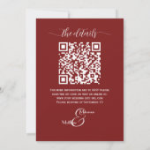 Invitation Burgundy Floral Moderne Script QR Code Mariage (Dos)