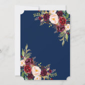 Invitation Burgundy Floral Navy Blue Antlers Monogram Mariage (Dos)