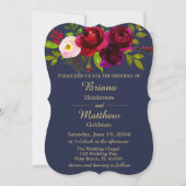 Invitation Burgundy Floral Navy Blue Gold Mariage (Devant)