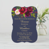 Invitation Burgundy Floral Navy Blue Gold Mariage (Debout devant)
