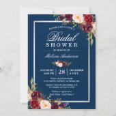 Invitation Burgundy Floral Navy Blue Winter Fête des mariées (Devant)