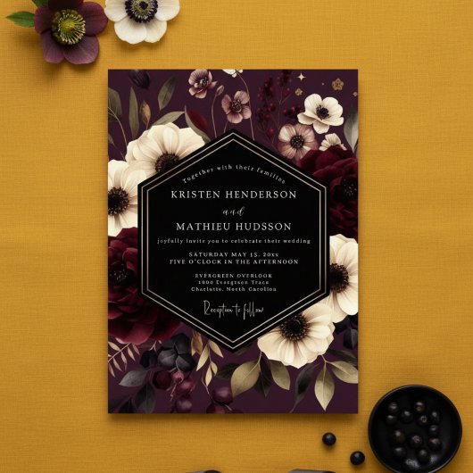 Invitation Burgundy Floral Night Wedding
