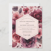 Invitation Burgundy Floral Opulent Romance Wedding (Devant)