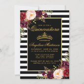 Invitation Burgundy Floral Or Grilles Quinceanera (Devant)