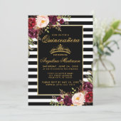 Invitation Burgundy Floral Or Grilles Quinceanera (Debout devant)