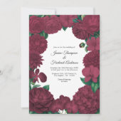 Invitation Burgundy Floral Photo and QR Code Wedding (Devant)