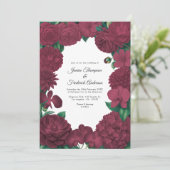 Invitation Burgundy Floral Photo and QR Code Wedding (Debout devant)